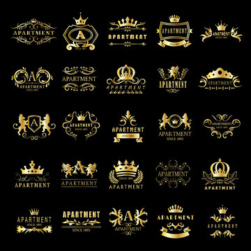 Apartment Logo Set - Isolated On A Black Background - Vector Illustration, Graphic Design. For Web,Websites,Print,Presentation Templates,Mobile Applications And Promotional Materials