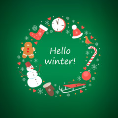 Hello winter, New Year, Merry Christmas, a cold background, vector illustration