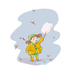 little girl on a walk eating cotton candy