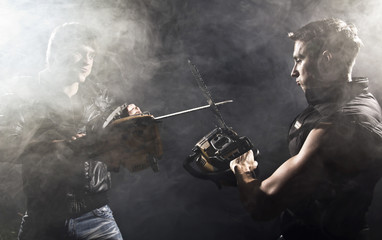 Naklejka premium chainsaw fight