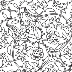 Stylized flowers oriental doodle wallpaper seamless abstract background vector, decoration tile print oriental floral ornament paisley, arabesque floral pattern tile vintage, black and white colors