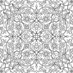 Stylized flowers oriental doodle wallpaper seamless abstract background vector, decoration tile print oriental floral ornament paisley, arabesque floral pattern tile vintage, black and white colors