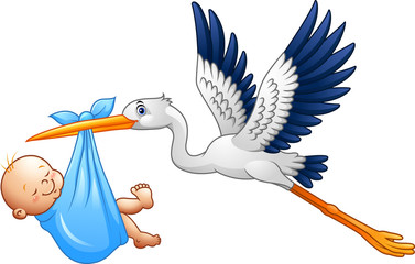 Cartoon stork with baby boy - 123200902