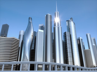 Naklejka premium Skyscrapers city business center. 3d illustration