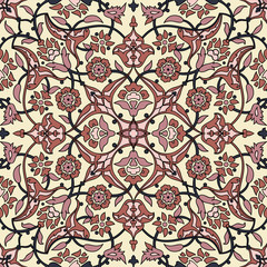 Stylized flowers oriental wallpaper retro seamless abstract background vector, decoration tile print oriental tribal floral ornament paisley, arabesque floral pattern tile vintage