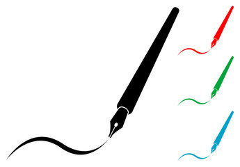 Icono plano pluma entera escribiendo varios colores