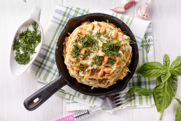 Savory vegetable waffles with cheese and herbs