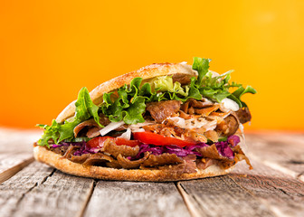 close up of kebab sandwich