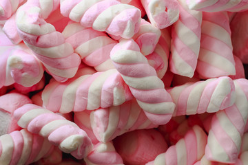 Pink American twisted marshmallow closeup.