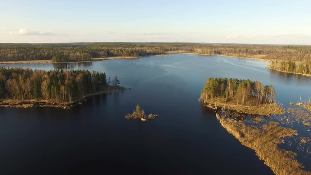 AERIAL:flight over the lake Vuoksa .