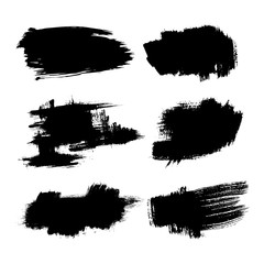Set of ink brush stroke vector stains. Grunge Paint stripe. Distressed banner . Black isolated paintbrush collection .
