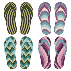 Set of Beach Slippers. Colorful Summer Flip Flops Over White Background
