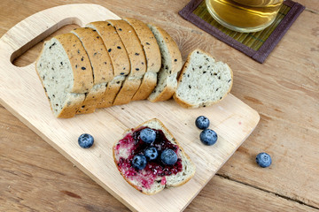 Vegetarian black sesame bread topping blueberry jam