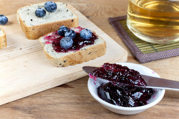 Vegetarian black sesame bread topping blueberry jam
