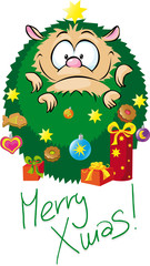 Obraz na płótnie Canvas adorable hedgehog dressed as a Christmas tree - vector illustration
