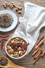 Thai Massaman Curry on the wooden background
