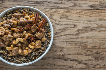 Thai Massaman Curry on the wooden background