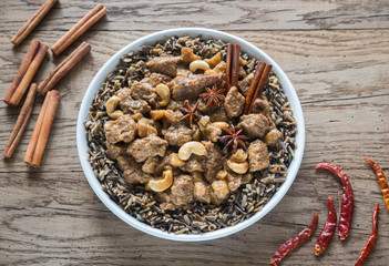 Thai Massaman Curry on the wooden background