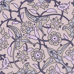 Stylized flowers oriental wallpaper retro seamless abstract background vector, decoration tile print oriental tribal floral ornament paisley, arabesque floral pattern tile vintage