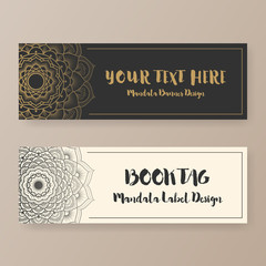 Book tag design with Mandala floral decorative. ethnic abstract banner design. Vector illustration