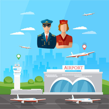 Airport pilot stewardess international airlines