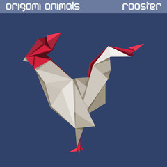 Vector origami isolated animal. Rooster.