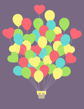 Vintage hot air balloon.Celebration festive background with balloons