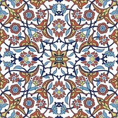 Photo sur Plexiglas Tuiles marocaines Fleurs stylisées oriental papier peint rétro fond abstrait sans couture vecteur, tuile de décoration impression oriental tribal ornement floral paisley, vintage carreau motif floral arabesque