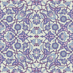 Stylized flowers oriental wallpaper retro seamless abstract background vector, decoration tile print oriental tribal floral ornament paisley, arabesque floral pattern tile vintage