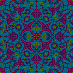 Stylized flowers oriental wallpaper retro seamless abstract background vector, decoration tile print oriental tribal floral ornament paisley, arabesque floral pattern tile vintage