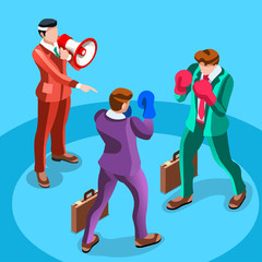 Business concept infographic vector design. Businessperson 3D character flat ambitious man. Career ambition changing role winning Startup group training goal setting and team management illustration