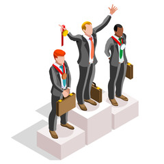 Business concept infographic vector design. Businessperson 3D character flat ambitious man. Career ambition changing role winning Startup group training goal setting and team management illustration