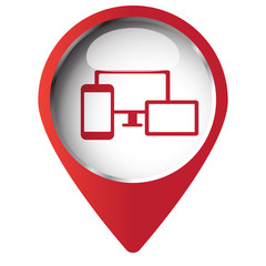 Map pin symbol with Responsive Media Design icon. Red symbol on