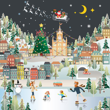 Snow Village Landscape night scene wallpaper, santa claus is coming to town
