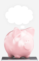 Porcellino rosa salvadanaio che pensa 3d render