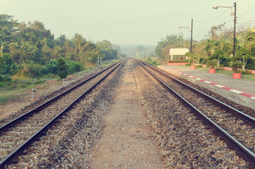 Fototapeta na wymiar Railroad at Thailand Train Station.