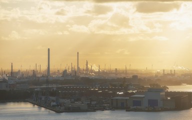 Industrial zone at sunset