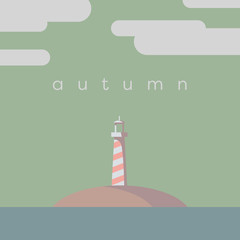 Lighthouse on the island vector illustration. Autumn or fall colors palette.