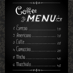 coffee menu on black background