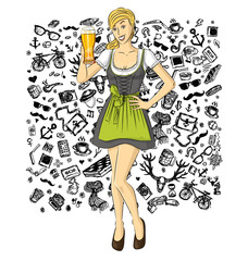 Vector Cute Woman In Drindl On Oktoberfest