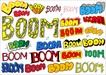 Fototapeta premium Boom collection, comic book style words on white background.