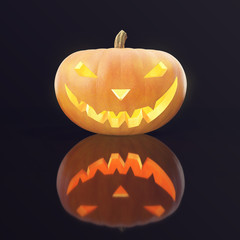 Halloween Pumpkin Jack O Lantern with glow face. 3d rendering