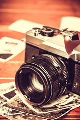 Old retro vintage camera. Vintage effect