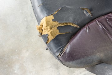 Black Office chair old damage leather and dirty, time to replace