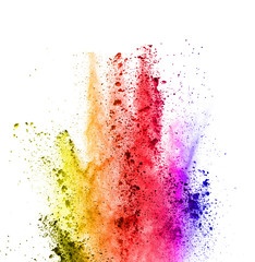 Explosion of colored powder on white background