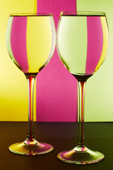 two glasses on colorfull back