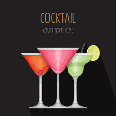 Glass of cocktail on black background. Cocktail bar menu card. F