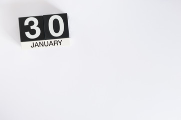 January 30th. Day 30 of month, calendar on white background. Winter at work concept. Empty space for text