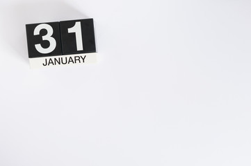 January 31st. Day 31 of month, calendar on white background. Winter at work concept. Empty space for text