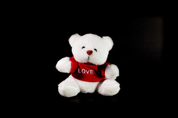 Teddy bears, black and white background.